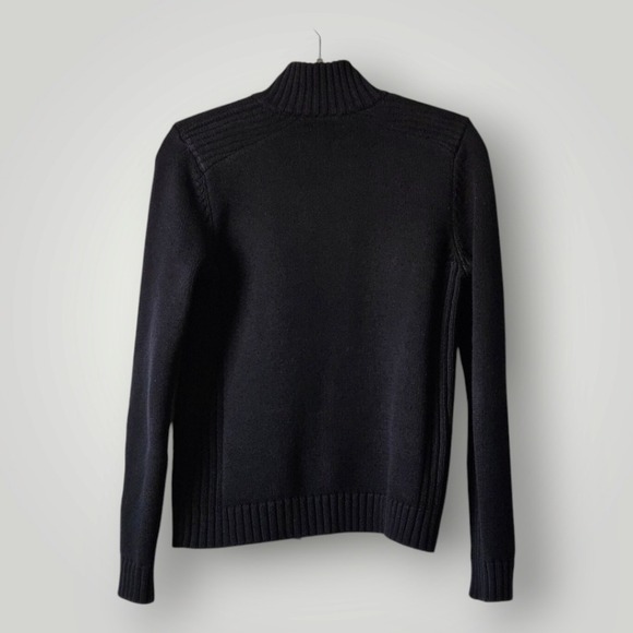 Lauren Ralph Lauren Sweater Womens M Black Leather Trim Full Zip - Picture 4 of 8